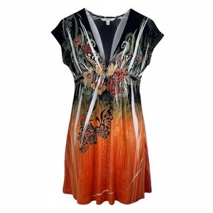 COLOR IN MOTION Colorful Y2K Abstract Floral Graphic Flowy Eclectic Dress Size M